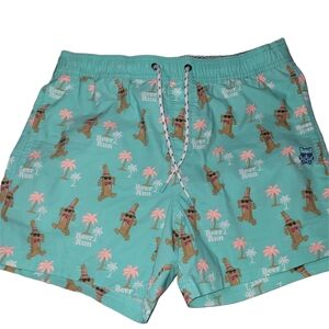 Party Pants Aqua Novelty 'Beer Run' Swim Trunks Size Large
